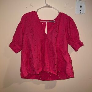 Women's Pink Eyelet Top